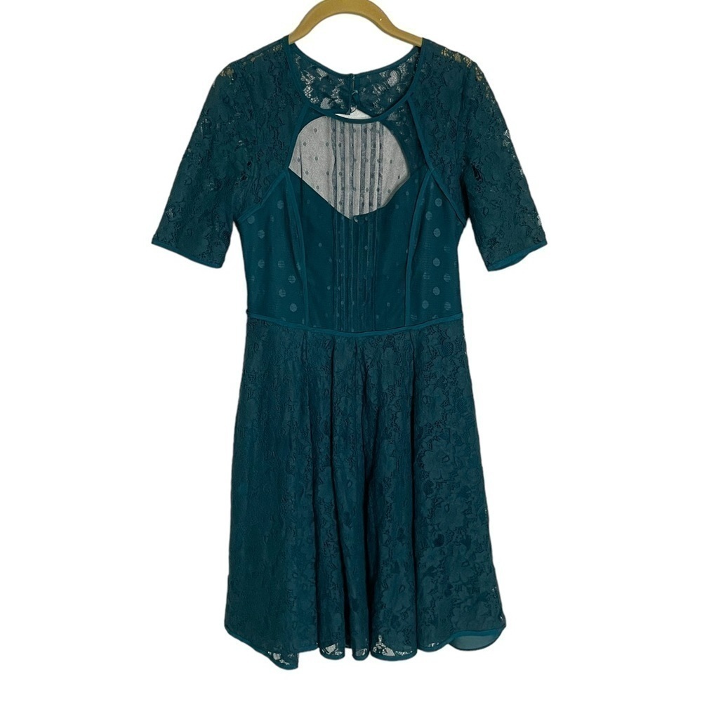 Bcbgmaxazria Jayla Green Swiss Polka Dot Sheer Overlay Lace Dress 2